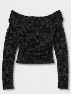 Wild Fable : Women's Black Off-Shoulder Rose Burnout Top 🎯